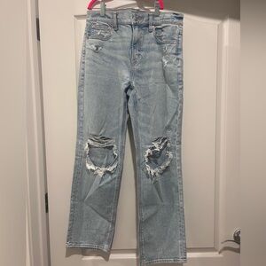 American Eagle Outfitters Light Blue Distressed Ankle Straight Leg Jeans